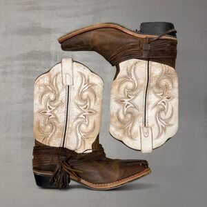 Dan Post Youth 4D Brown Cream Leather Western Cowboy Boots DPC3911 Square Toe